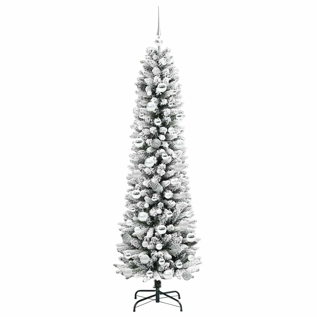 Kunstig juletre Grønn og hvit 180 cm PVC og Metall og Plast
