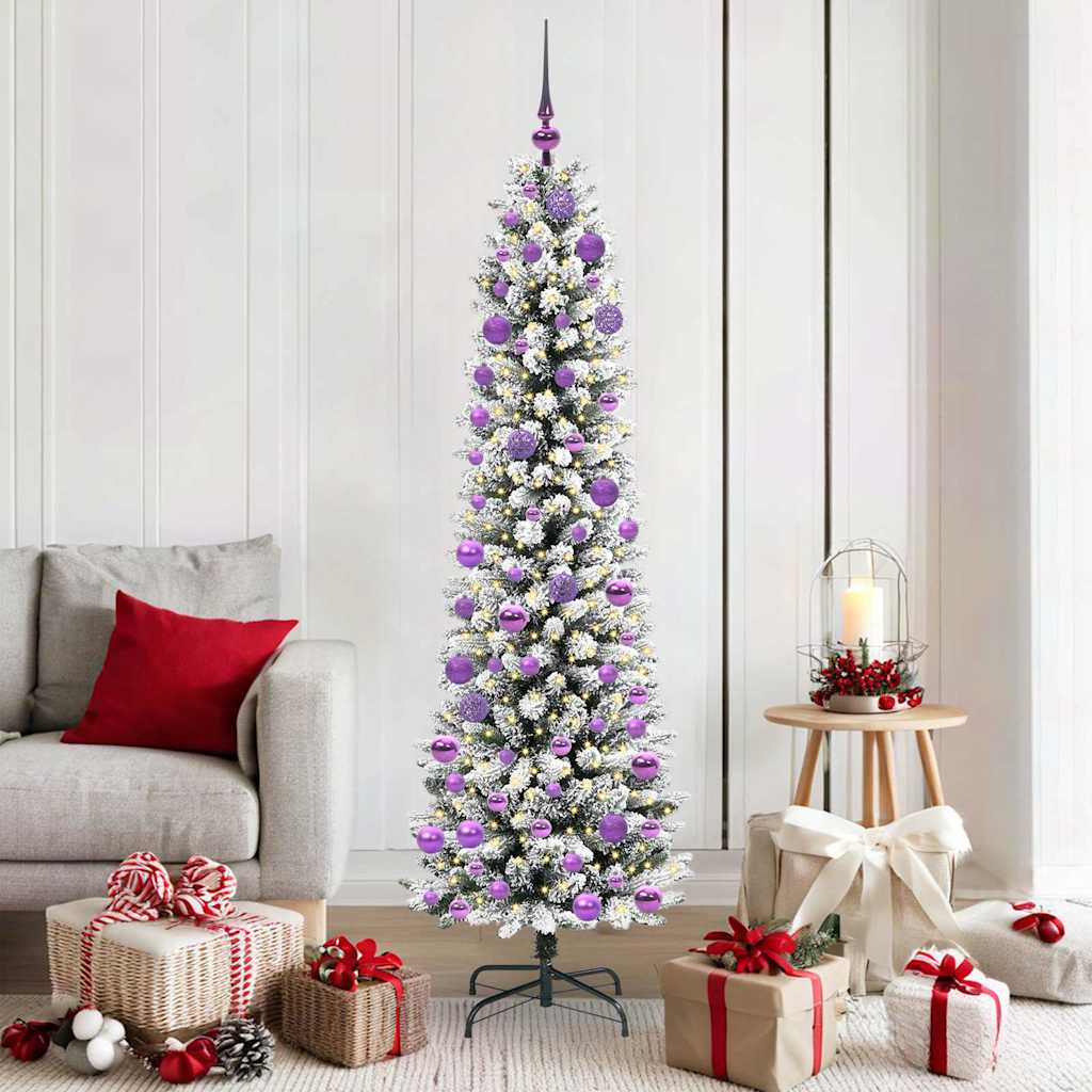 Kunstig juletre Grønn og hvit 180 cm PVC og Metall og Plast