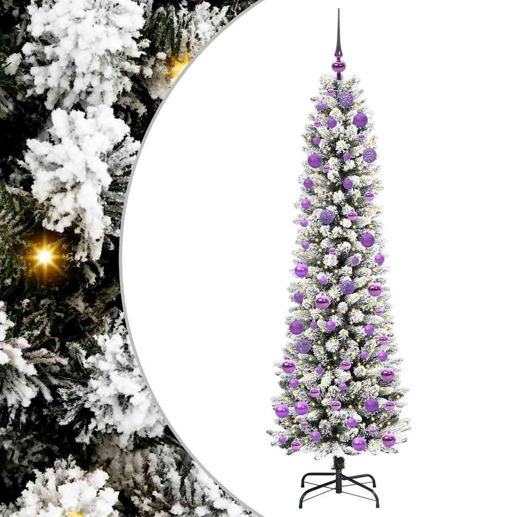 Kunstig juletre Grønn og hvit 180 cm PVC og Metall og Plast