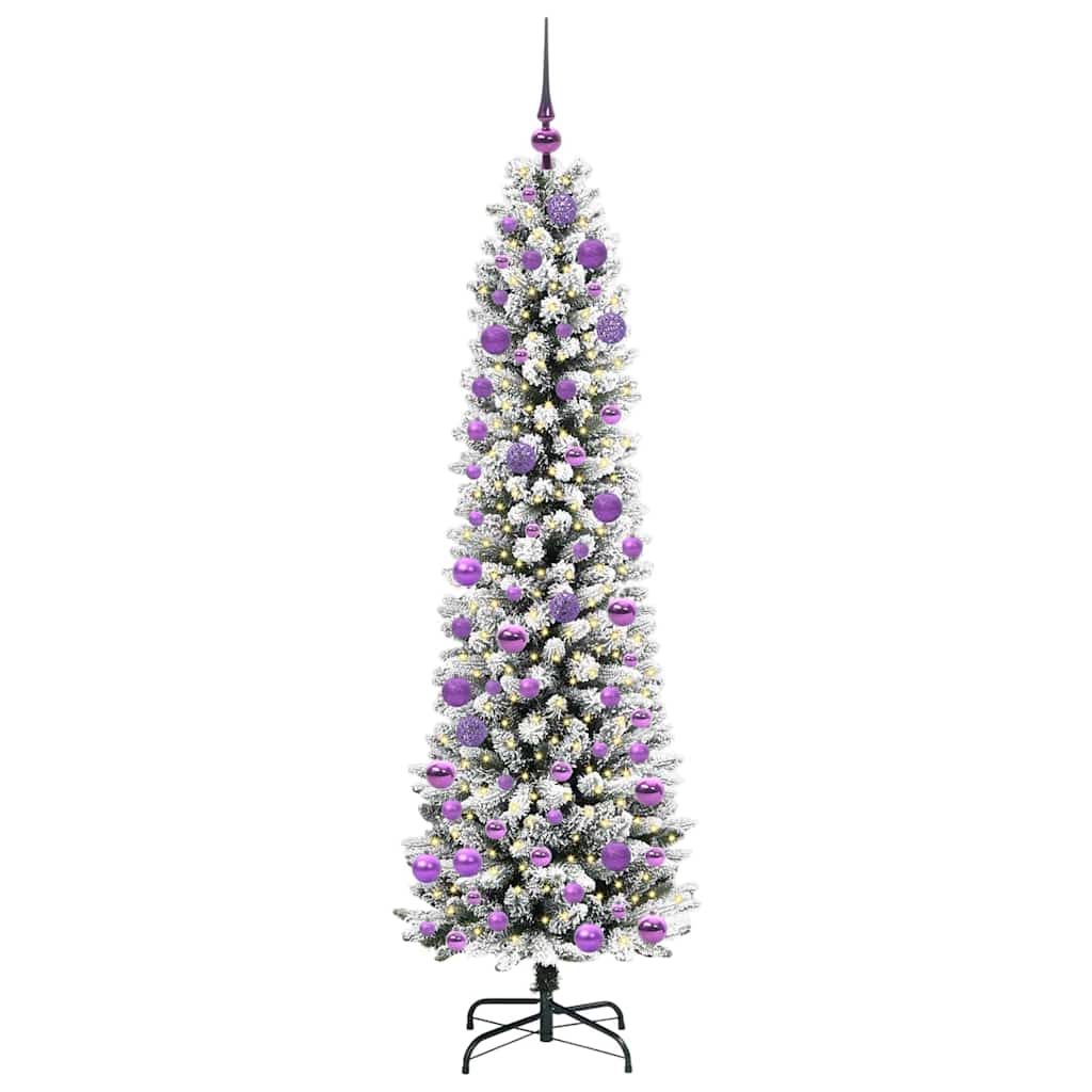 Kunstig juletre Grønn og hvit 180 cm PVC og Metall og Plast