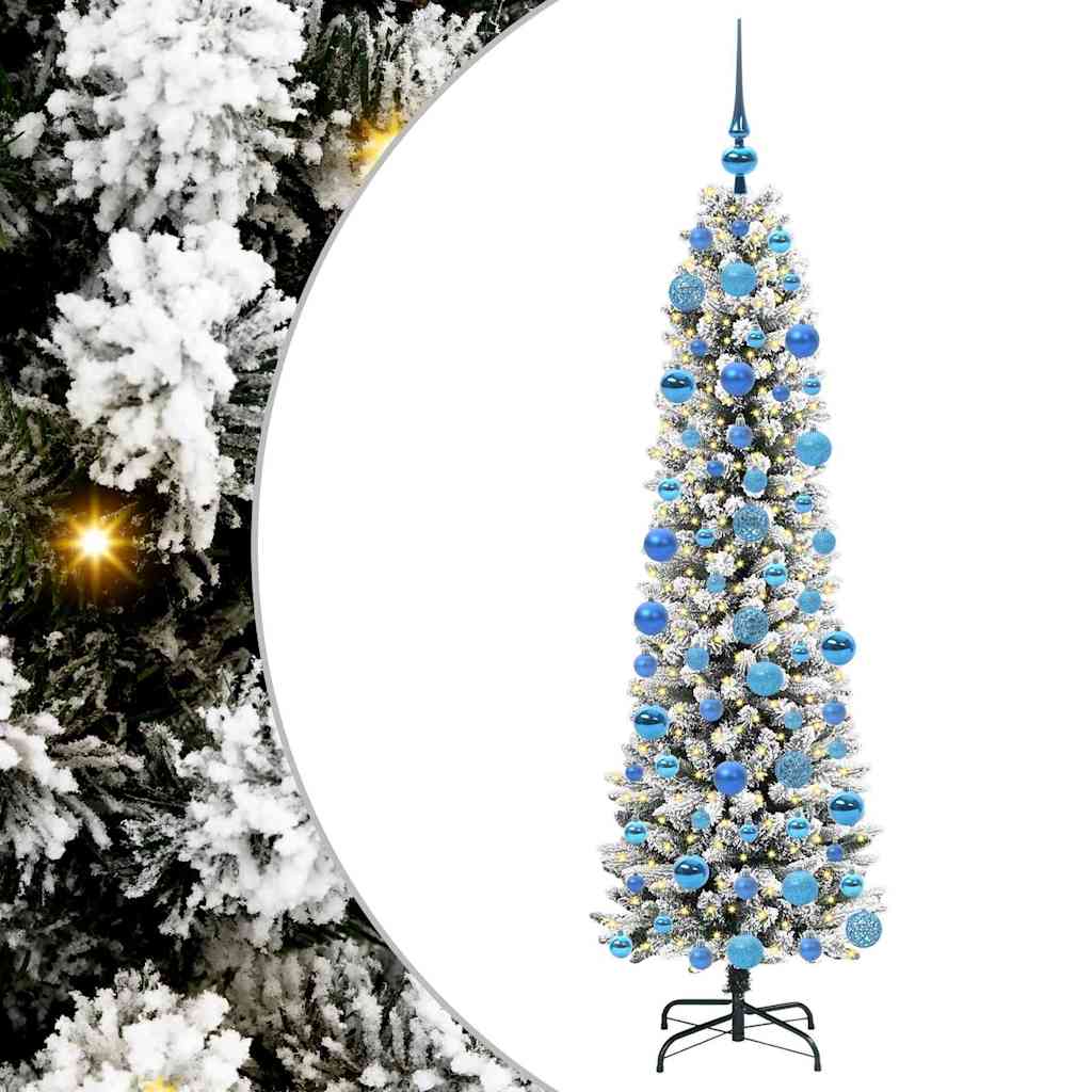 Kunstig juletre Grønn og hvit 180 cm PVC og Metall og Plast