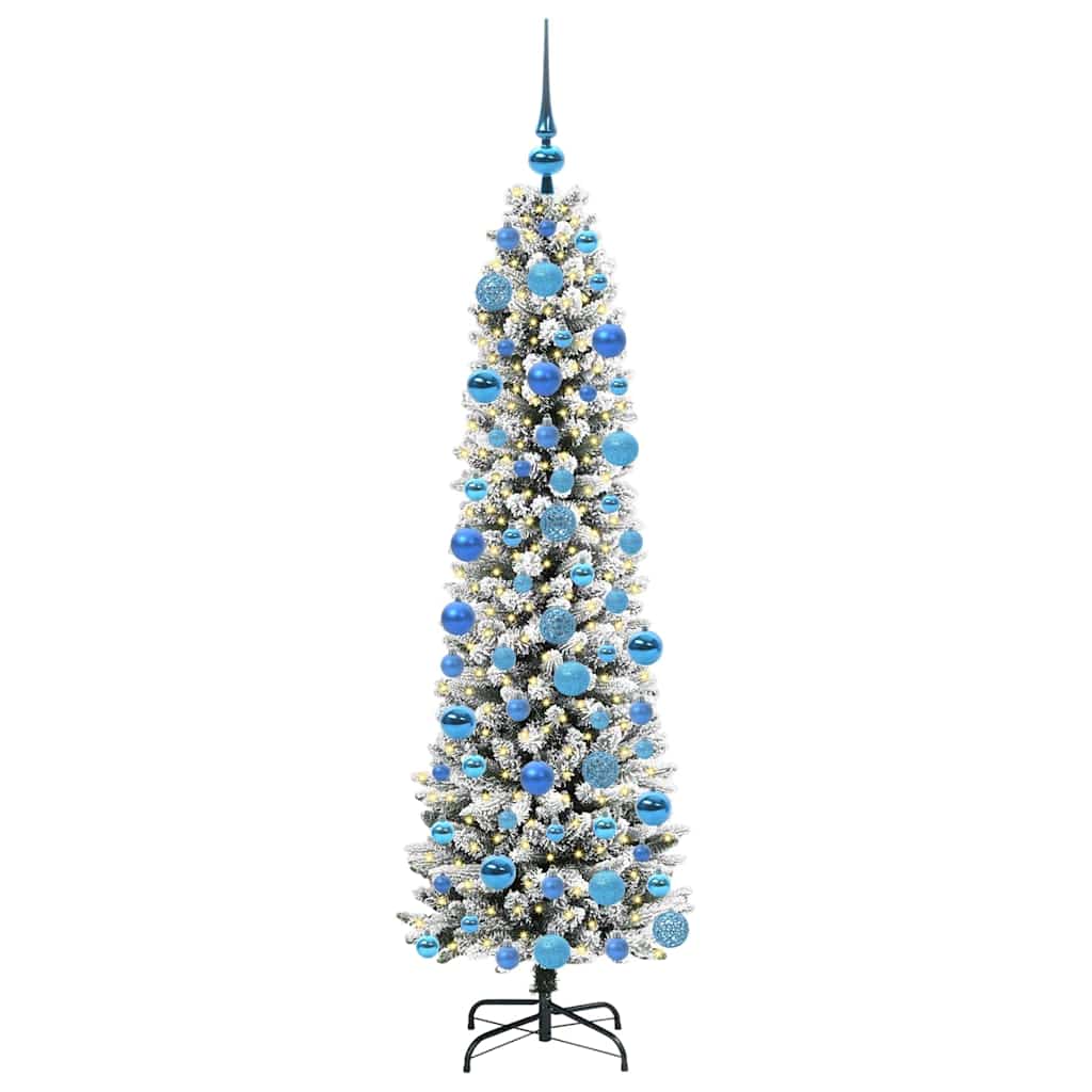 Kunstig juletre Grønn og hvit 180 cm PVC og Metall og Plast