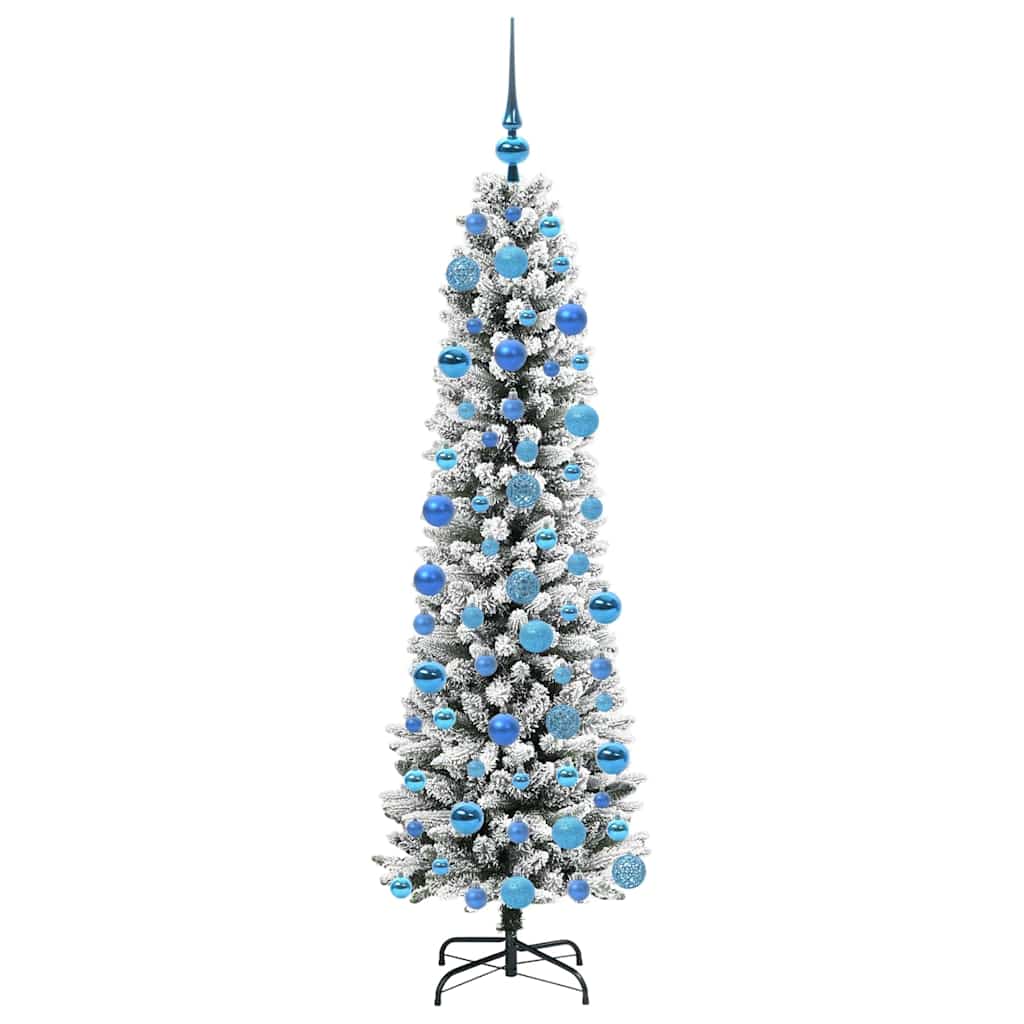 Kunstig juletre Grønn og hvit 180 cm PVC og Metall og Plast