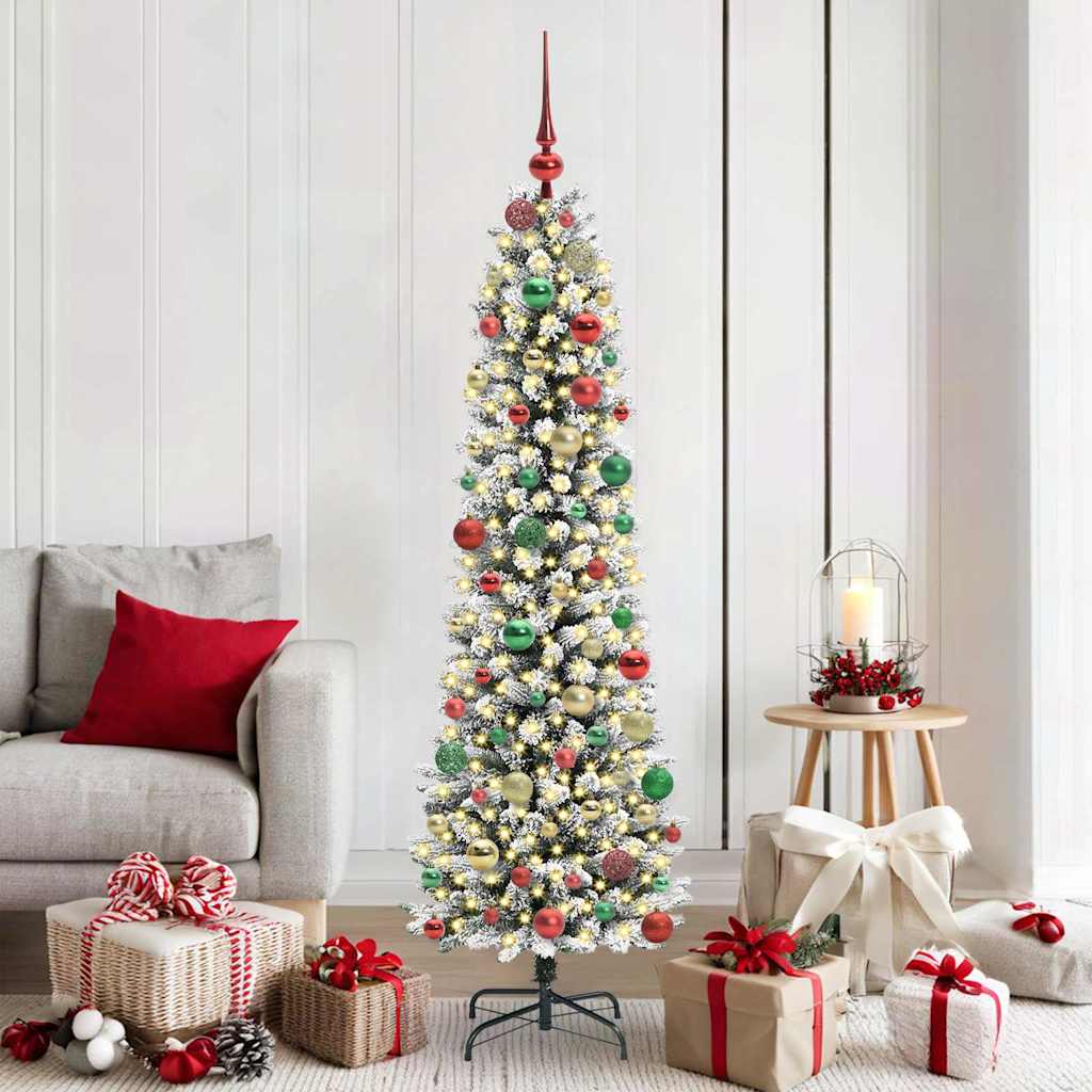 Kunstig juletre Grønn og hvit 180 cm PVC og Metall og Plast