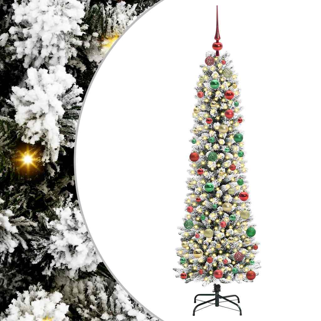 Kunstig juletre Grønn og hvit 180 cm PVC og Metall og Plast