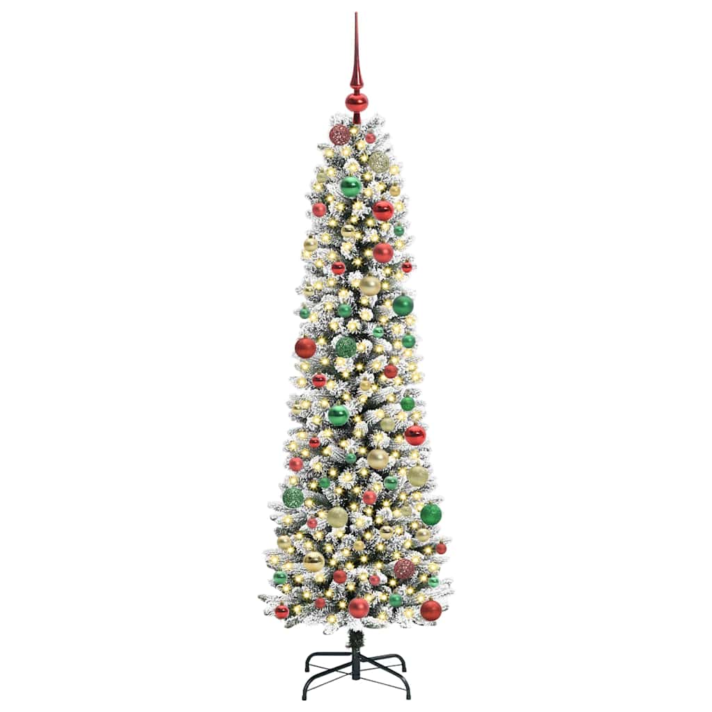 Kunstig juletre Grønn og hvit 180 cm PVC og Metall og Plast