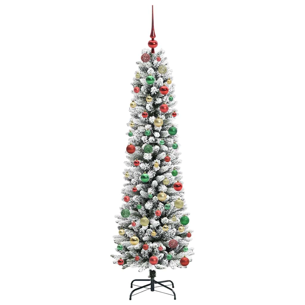 Kunstig juletre Grønn og hvit 180 cm PVC og Metall og Plast