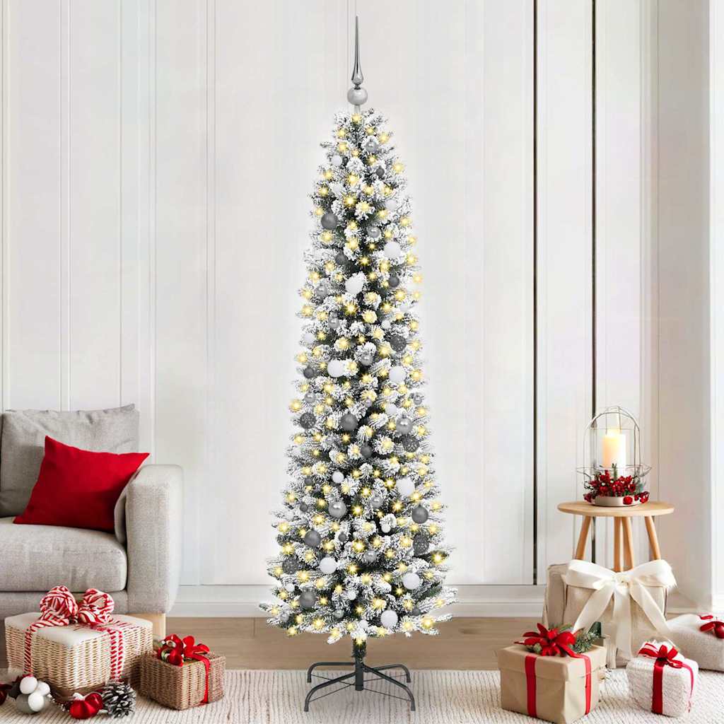 Kunstig juletre med 300 LED Hvit 210 cm PVC og Metall og Plast