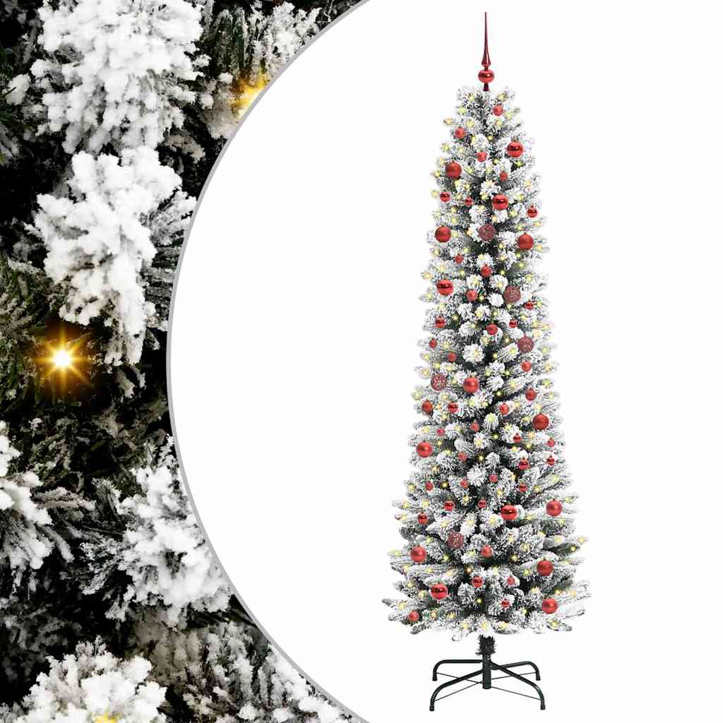 Kunstig juletre Grønn og hvit 210 cm PVC og Metall og Plast