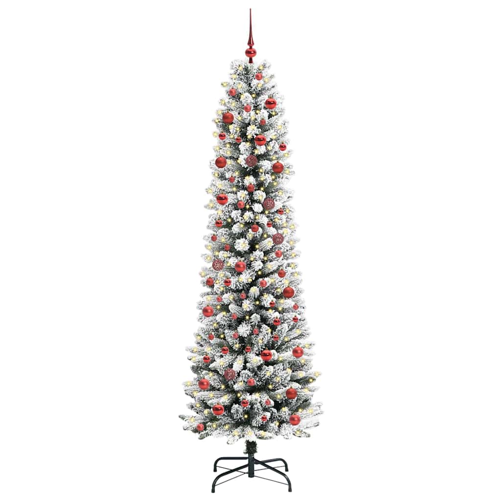 Kunstig juletre Grønn og hvit 210 cm PVC og Metall og Plast