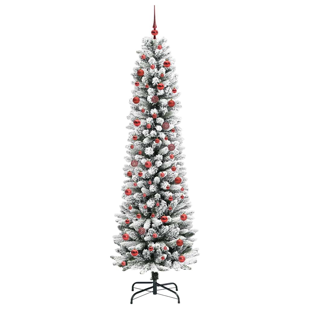 Kunstig juletre Grønn og hvit 210 cm PVC og Metall og Plast