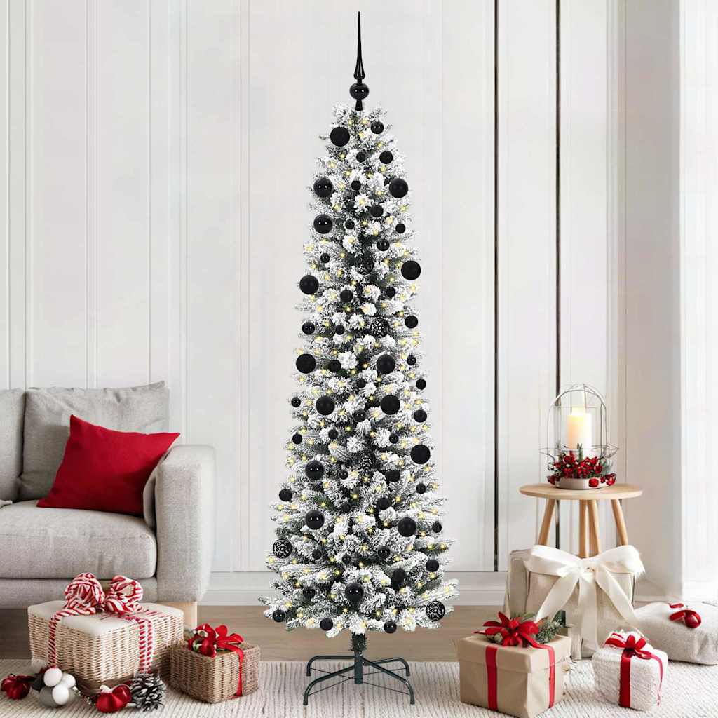 Kunstig juletre Grønn og hvit 210 cm PVC og Metall og Plast