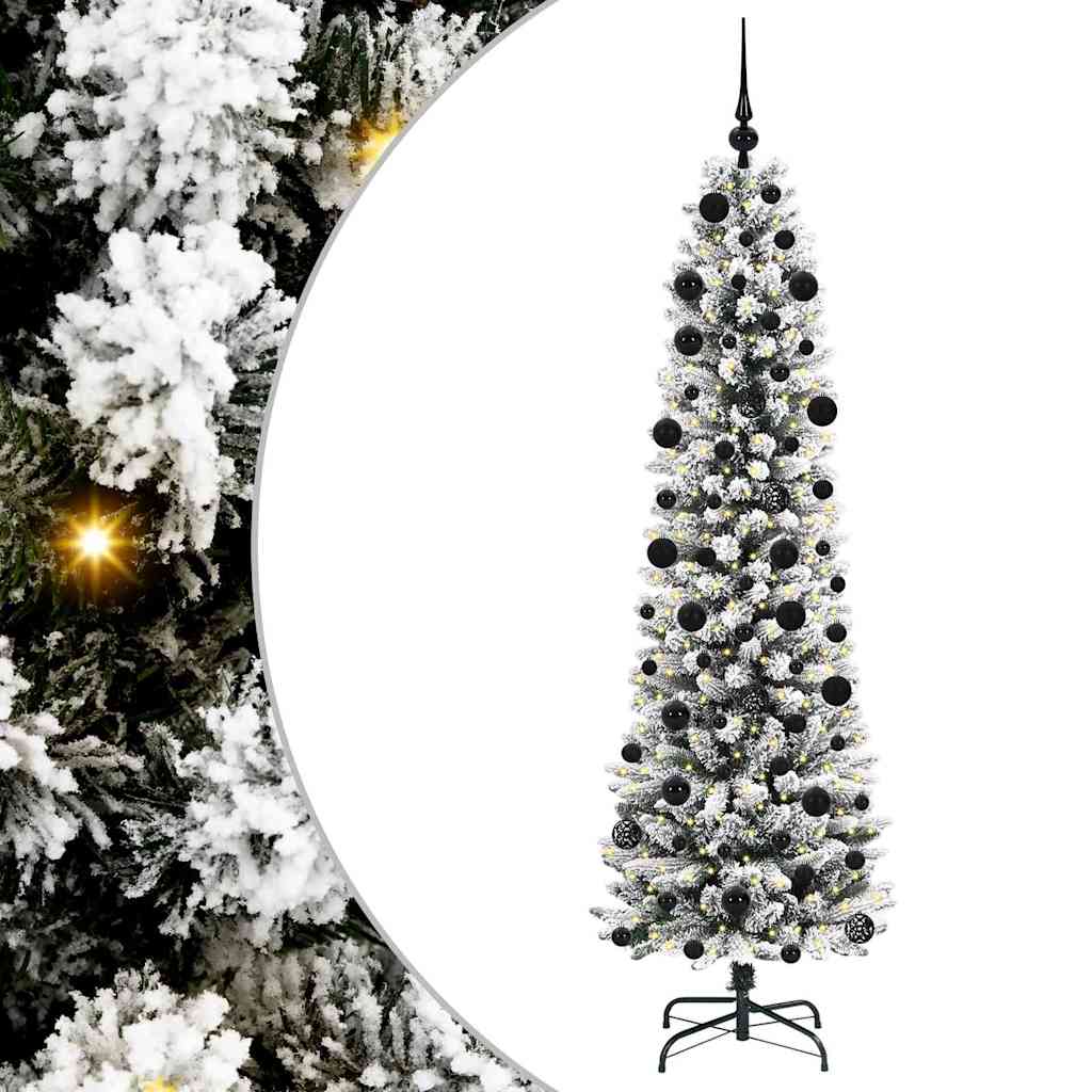 Kunstig juletre Grønn og hvit 210 cm PVC og Metall og Plast