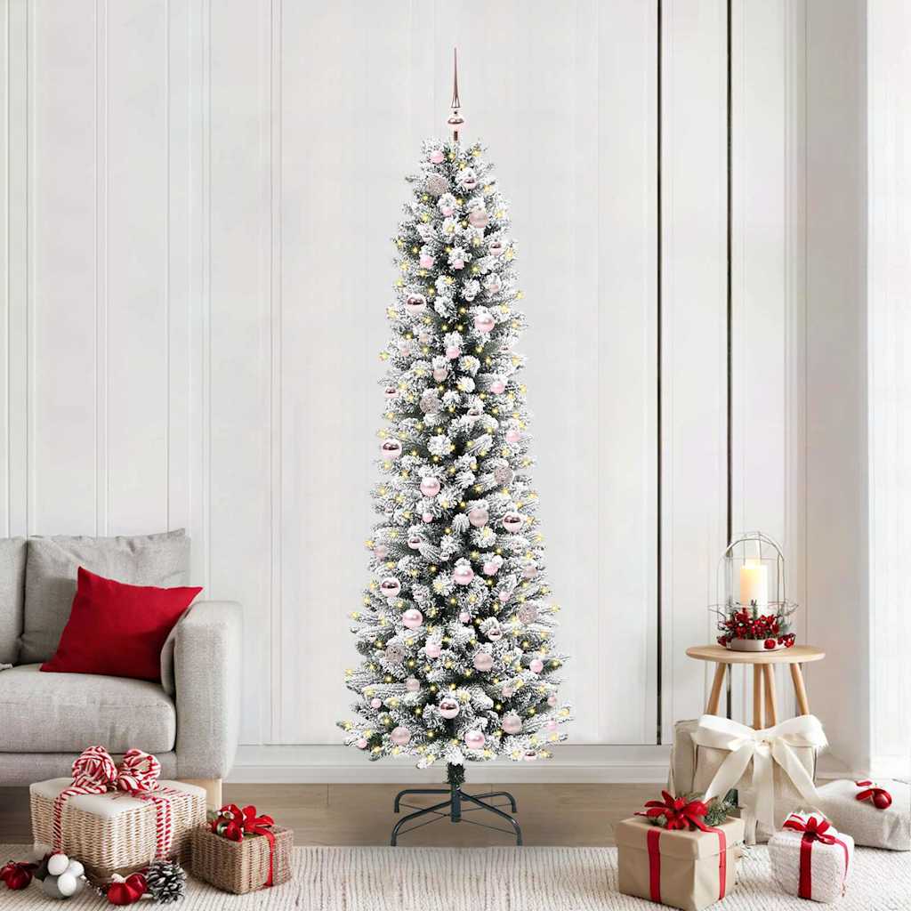 Kunstig juletre med 300 LED Hvit 210 cm PVC og Metall og Plast
