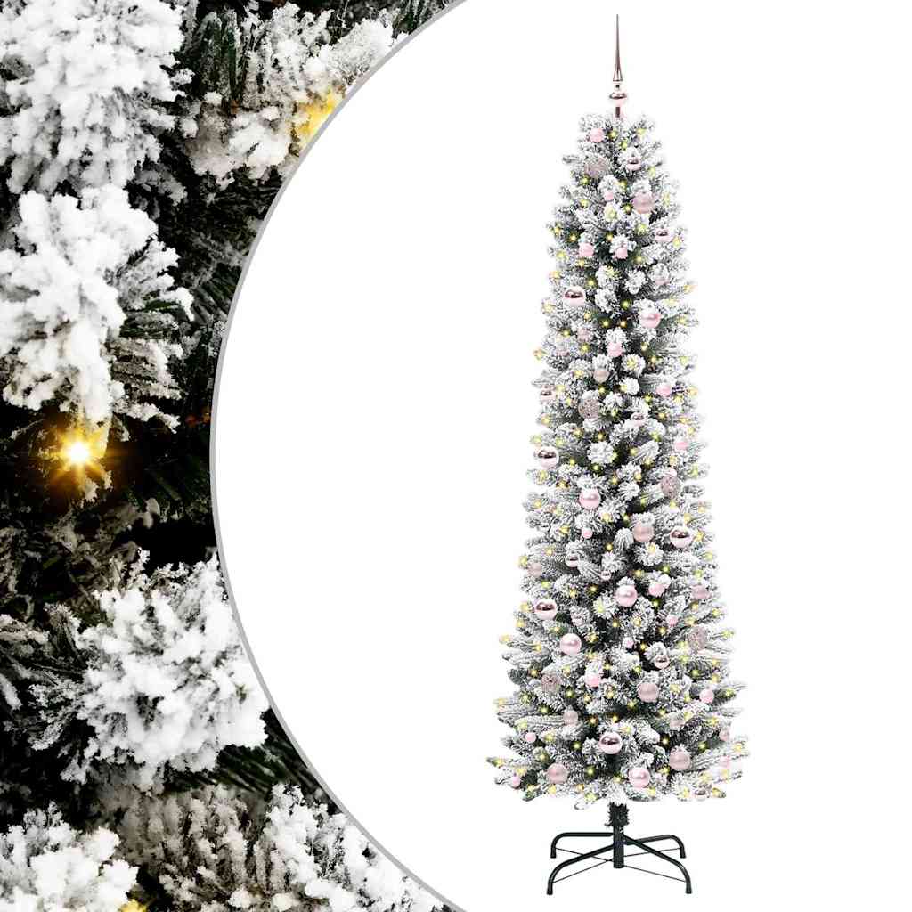 Kunstig juletre Grønn og hvit 210 cm PVC og Metall og Plast