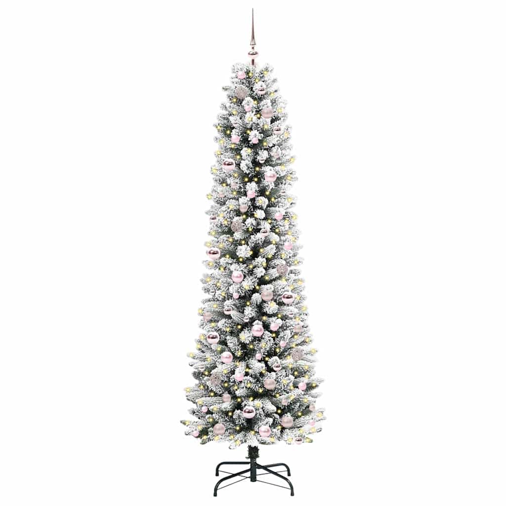 Kunstig juletre Grønn og hvit 210 cm PVC og Metall og Plast