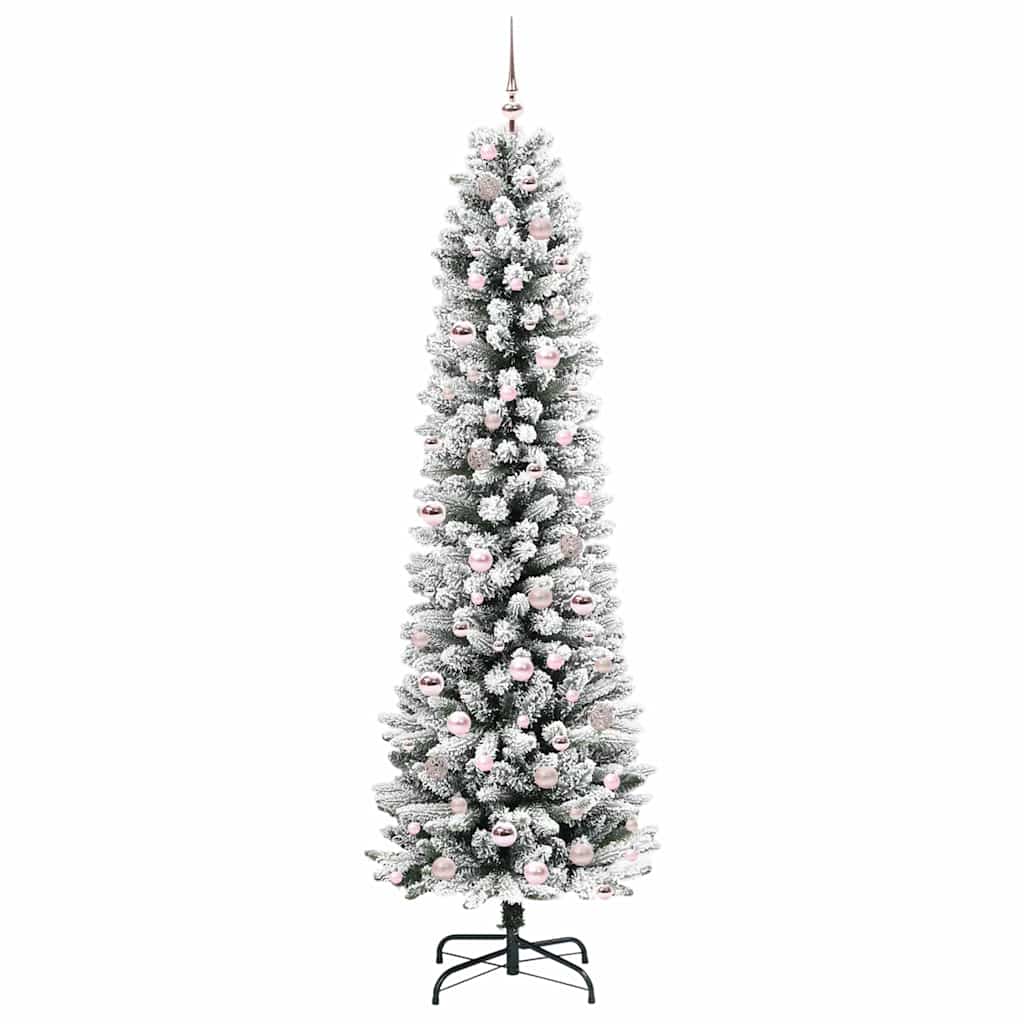 Kunstig juletre Grønn og hvit 210 cm PVC og Metall og Plast