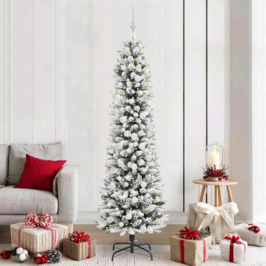 Kunstig juletre Grønn og hvit 210 cm PVC og Metall og Plast
