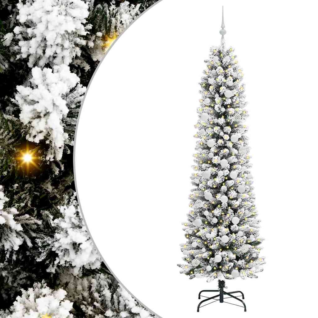 Kunstig juletre Grønn og hvit 210 cm PVC og Metall og Plast
