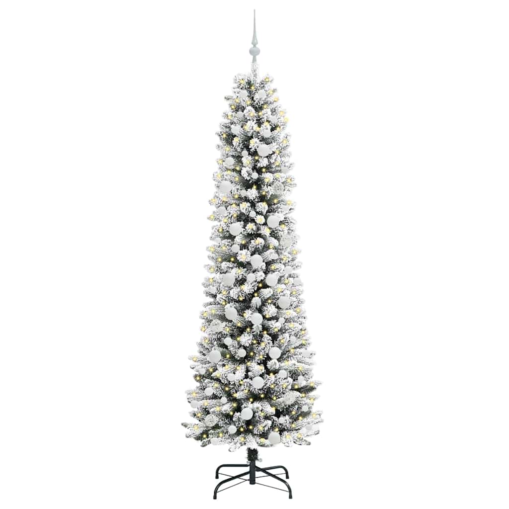 Kunstig juletre Grønn og hvit 210 cm PVC og Metall og Plast