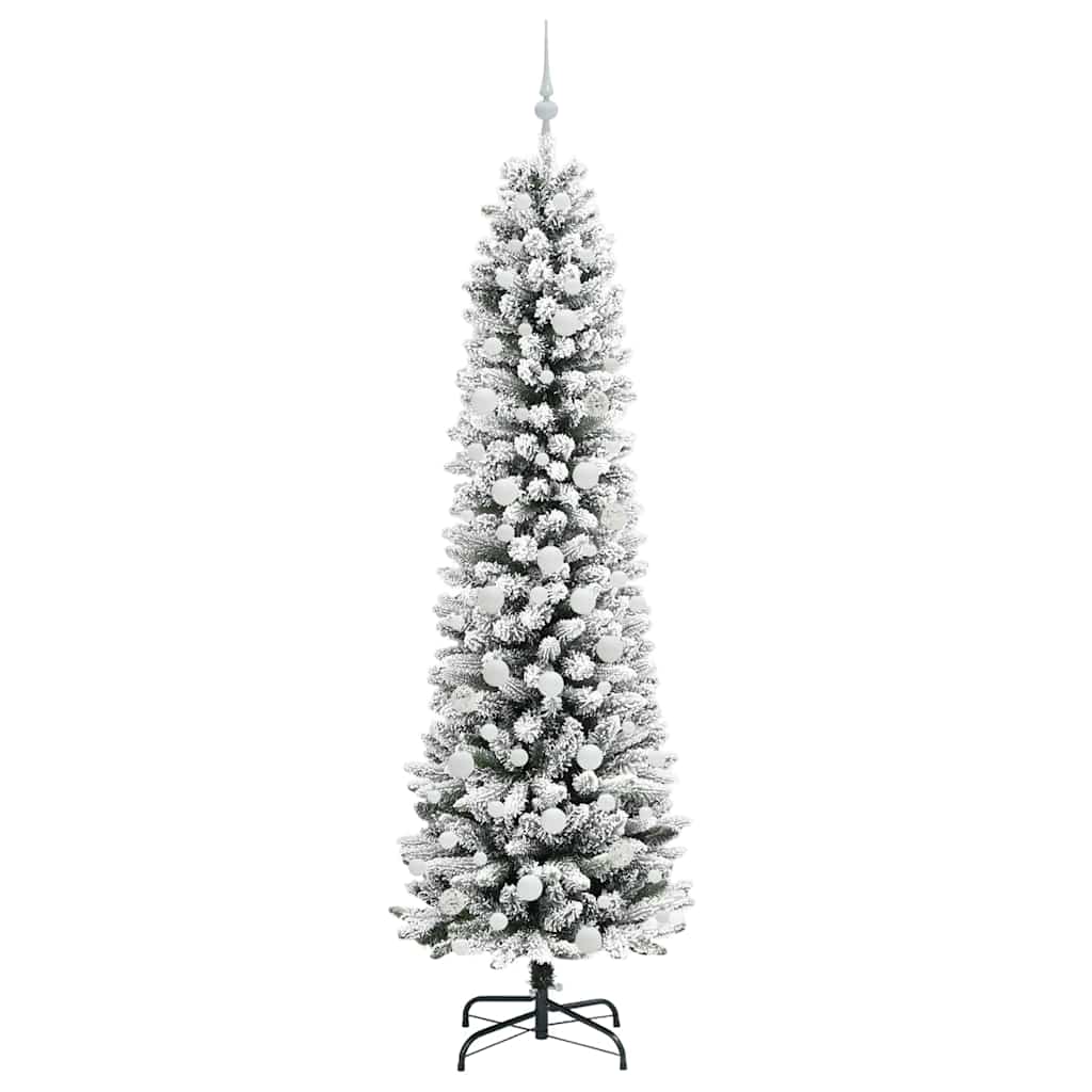 Kunstig juletre Grønn og hvit 210 cm PVC og Metall og Plast