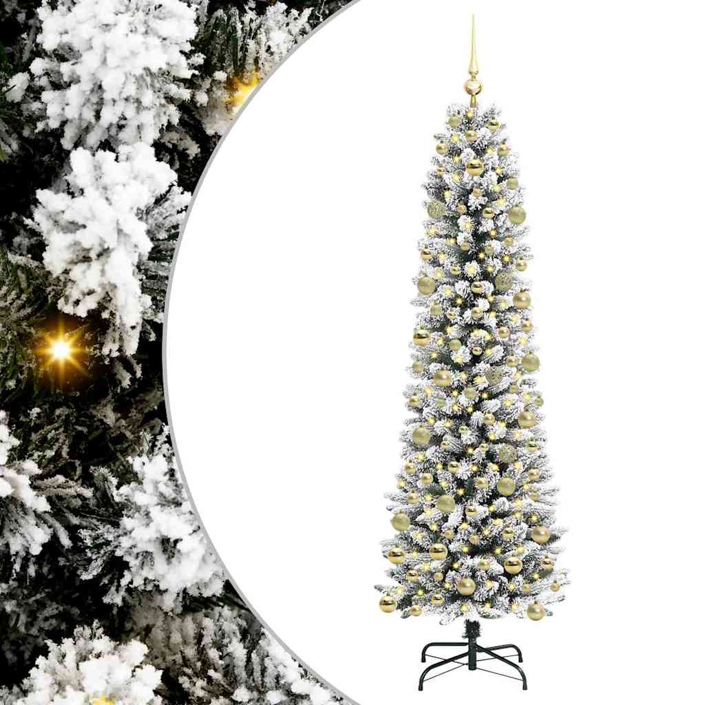 Kunstig juletre Grønn og hvit 210 cm PVC og Metall og Plast