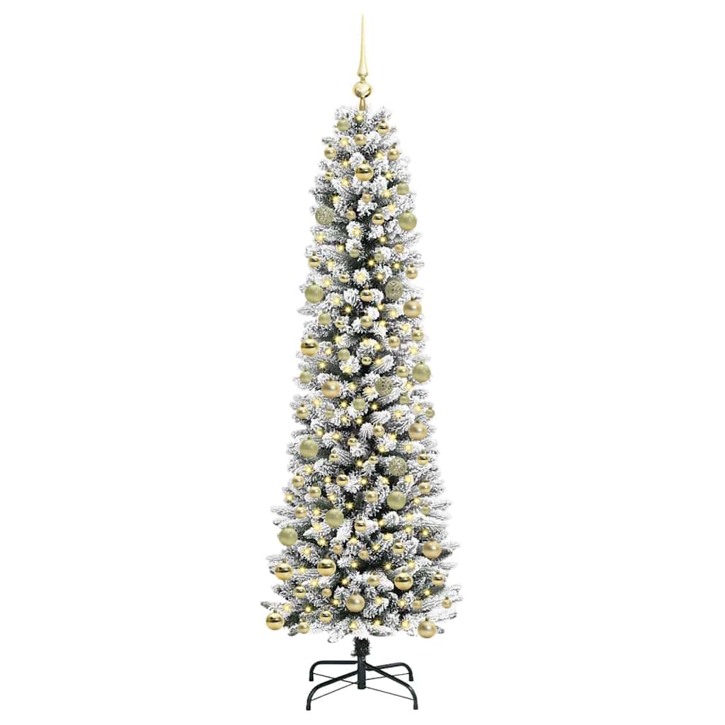 Kunstig juletre Grønn og hvit 210 cm PVC og Metall og Plast