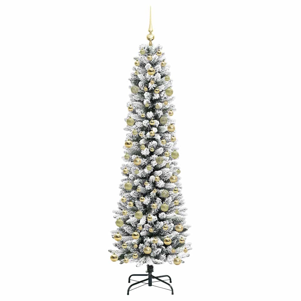 Kunstig juletre Grønn og hvit 210 cm PVC og Metall og Plast