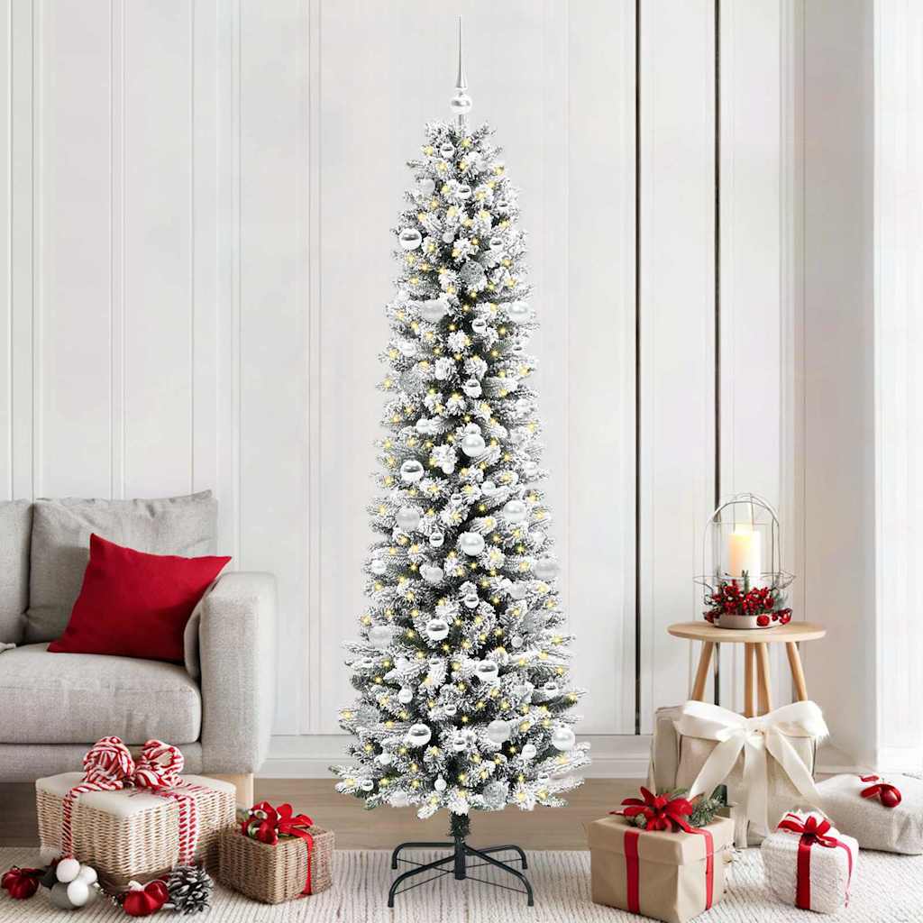 Kunstig juletre Grønn og hvit 210 cm PVC og Metall og Plast