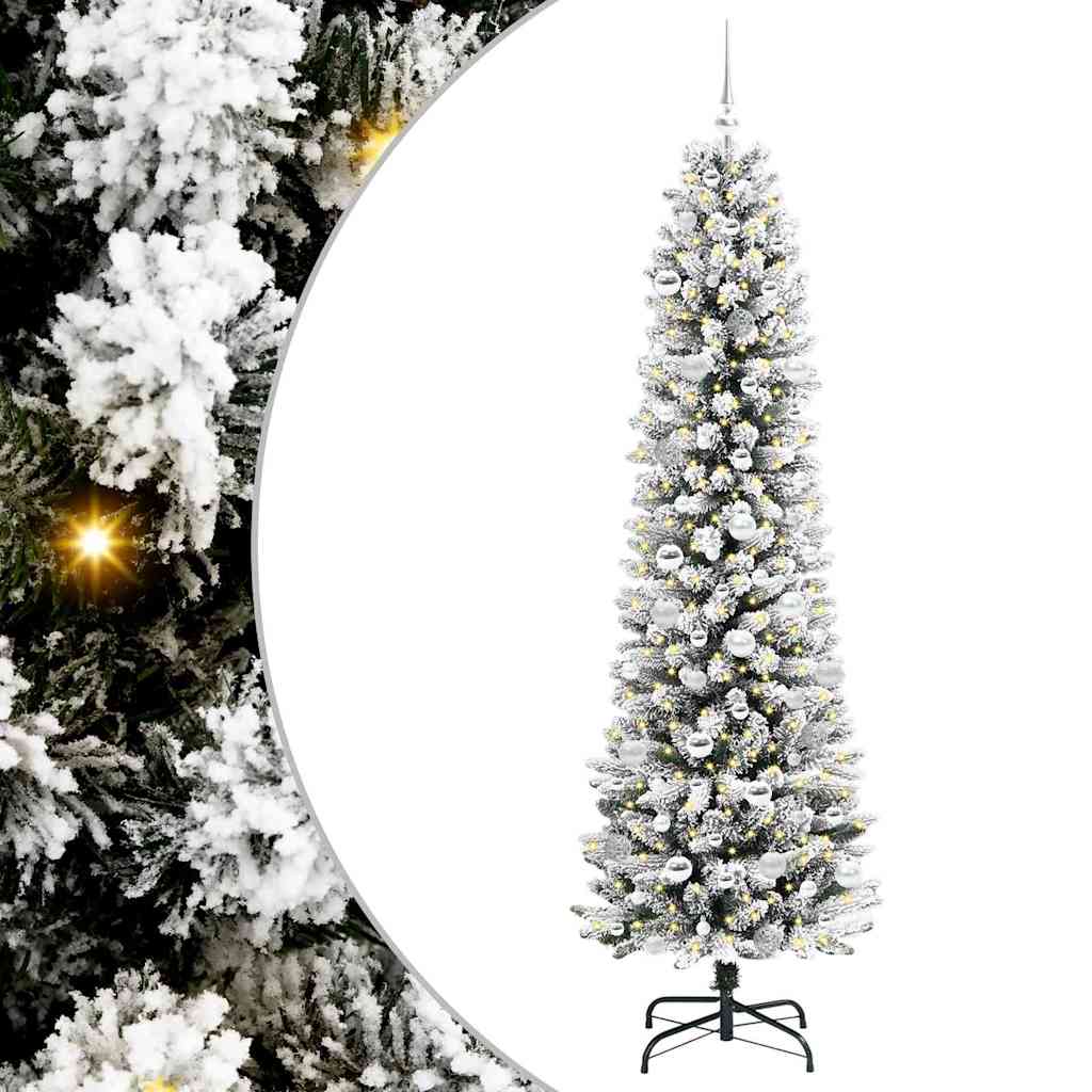 Kunstig juletre Grønn og hvit 210 cm PVC og Metall og Plast