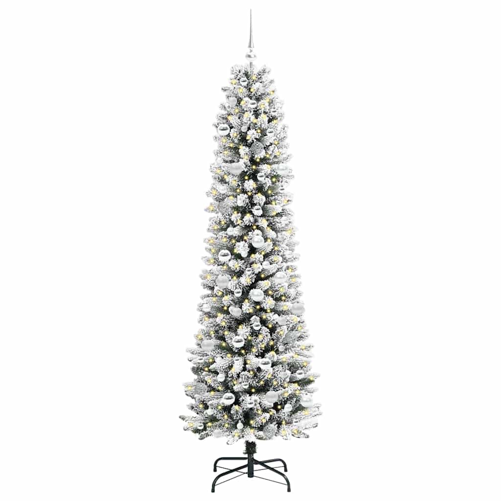 Kunstig juletre Grønn og hvit 210 cm PVC og Metall og Plast