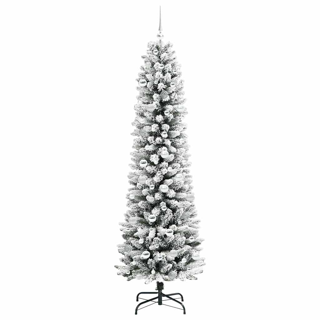 Kunstig juletre Grønn og hvit 210 cm PVC og Metall og Plast