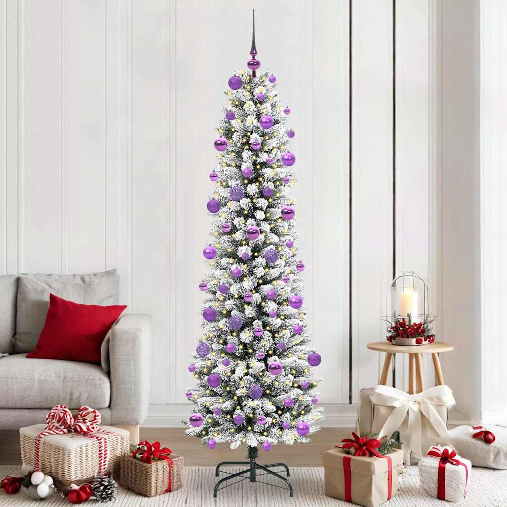 Kunstig juletre Grønn og hvit 210 cm PVC og Metall og Plast