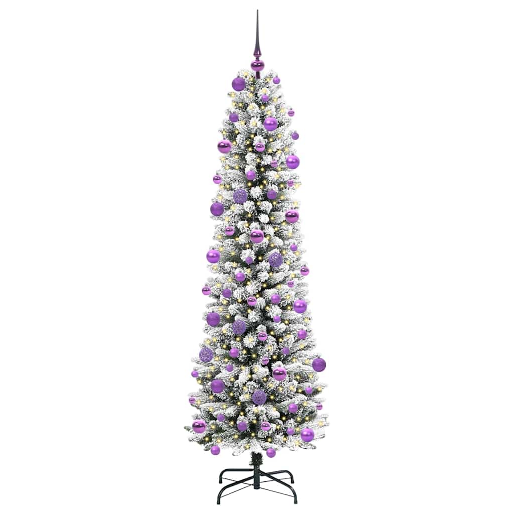 Kunstig juletre Grønn og hvit 210 cm PVC og Metall og Plast