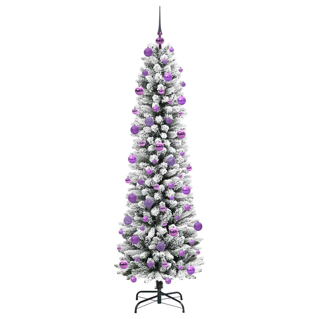 Kunstig juletre Grønn og hvit 210 cm PVC og Metall og Plast
