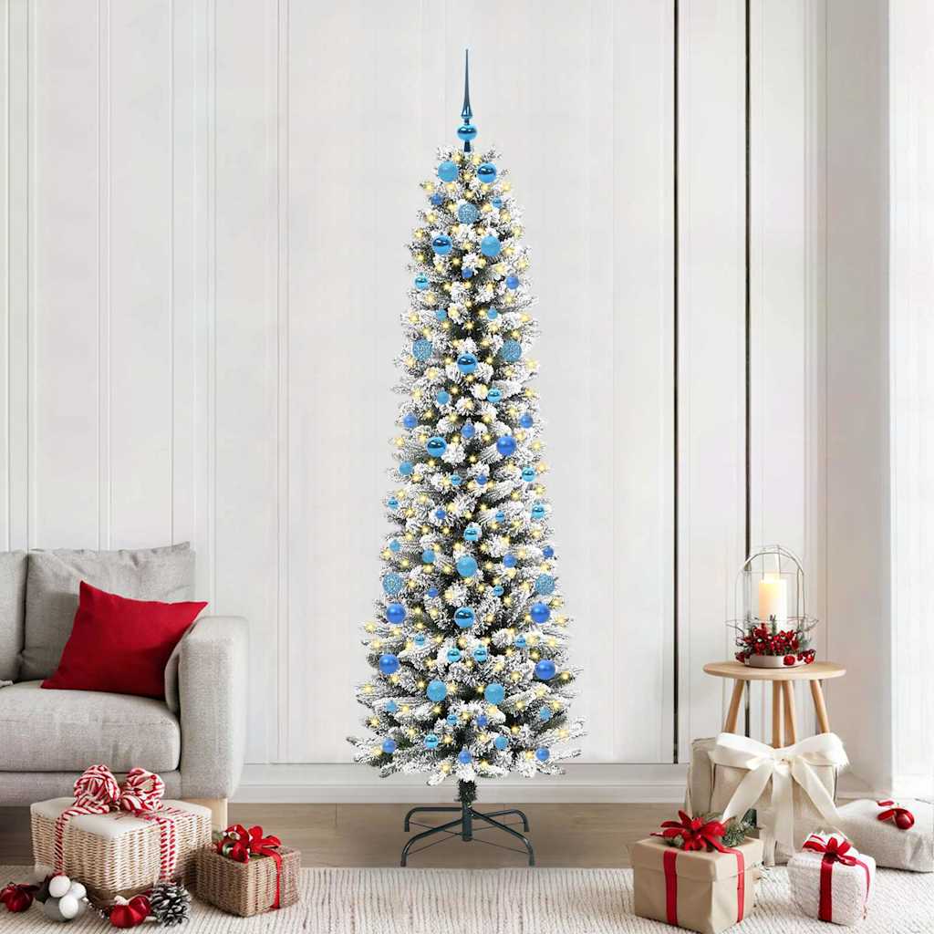 Kunstig juletre Grønn og hvit 210 cm PVC og Metall og Plast