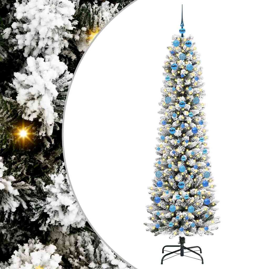 Kunstig juletre Grønn og hvit 210 cm PVC og Metall og Plast
