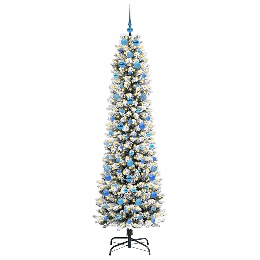 Kunstig juletre Grønn og hvit 210 cm PVC og Metall og Plast
