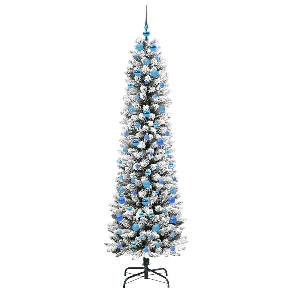 Kunstig juletre Grønn og hvit 210 cm PVC og Metall og Plast