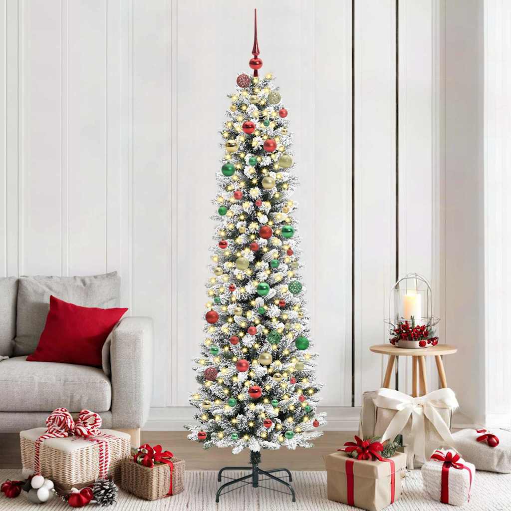 Kunstig juletre Grønn og hvit 210 cm PVC og Metall og Plast