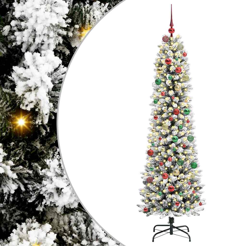 Kunstig juletre Grønn og hvit 210 cm PVC og Metall og Plast