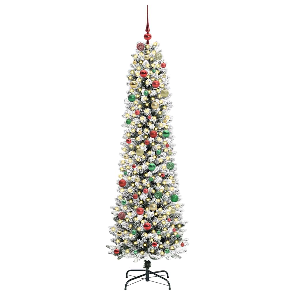 Kunstig juletre Grønn og hvit 210 cm PVC og Metall og Plast