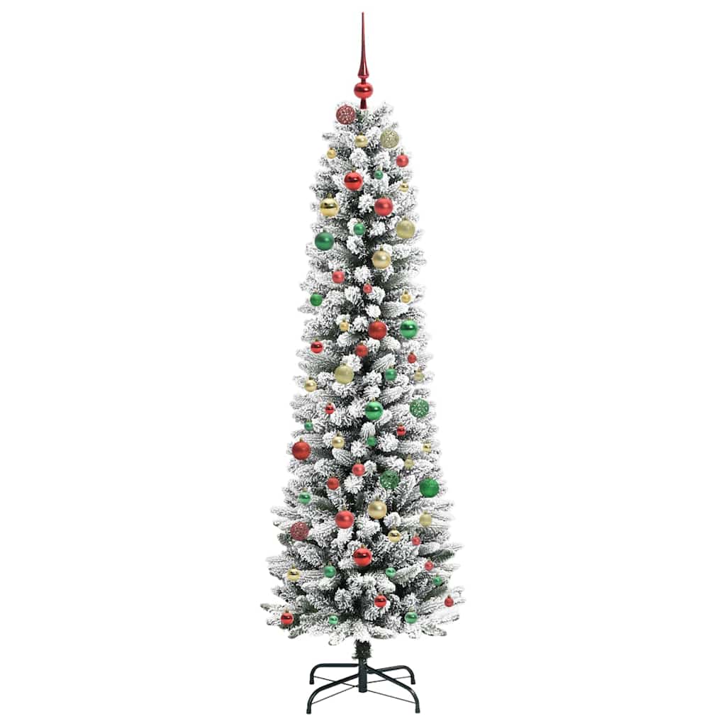 Kunstig juletre Grønn og hvit 210 cm PVC og Metall og Plast
