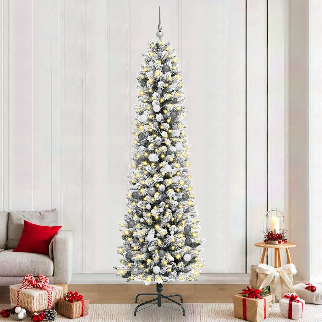 Kunstig juletre med 300 LED Hvit 240 cm PVC og Metall og Plast