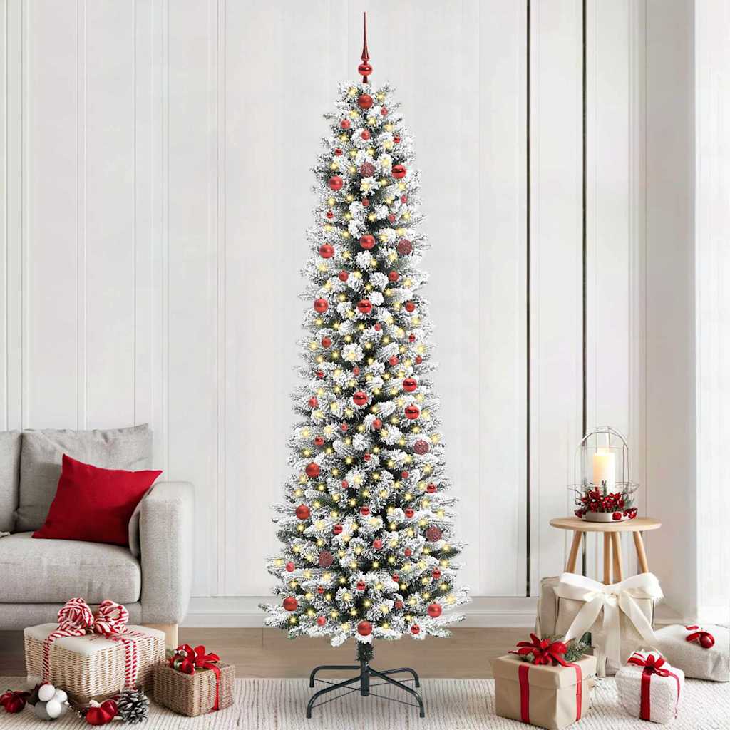 Kunstig juletre Grønn og hvit 240 cm PVC og Metall og Plast