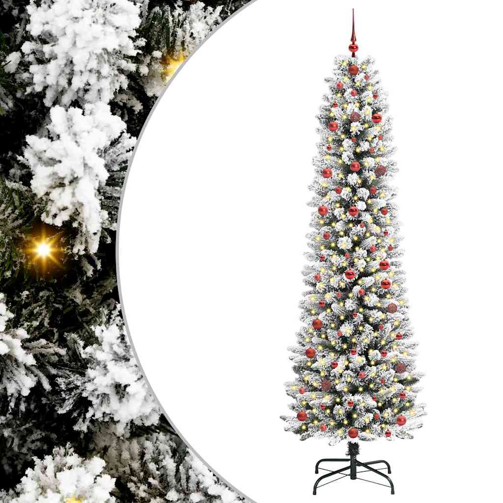 Kunstig juletre Grønn og hvit 240 cm PVC og Metall og Plast