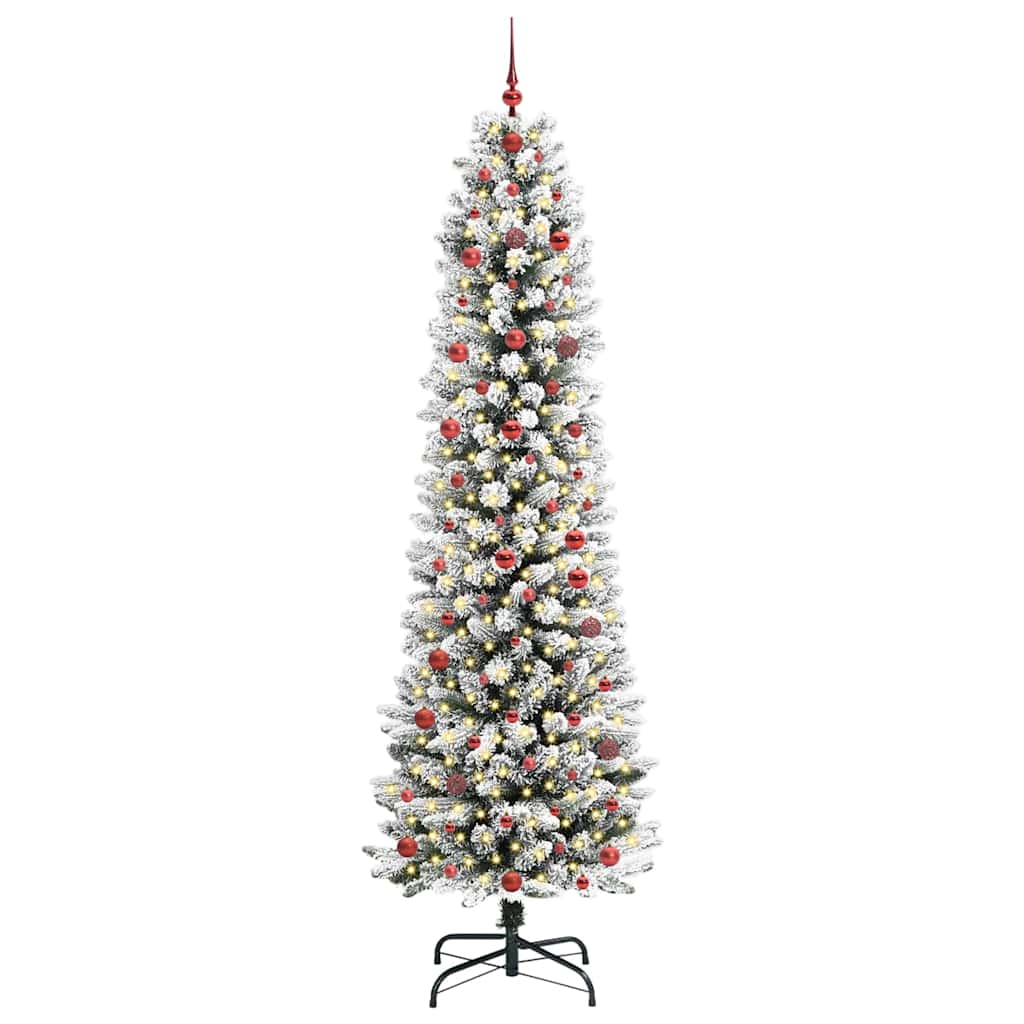 Kunstig juletre Grønn og hvit 240 cm PVC og Metall og Plast