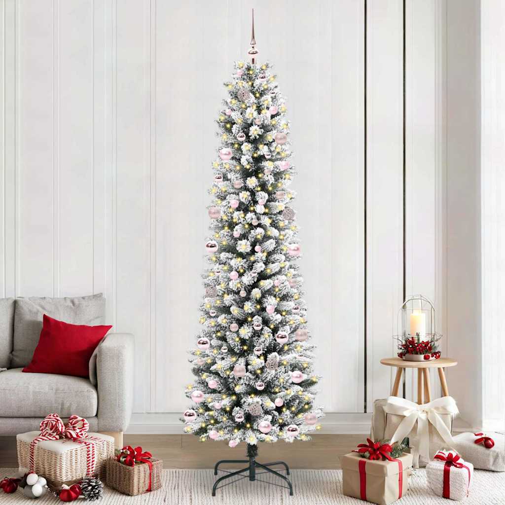 Kunstig juletre Grønn og hvit 240 cm PVC og Metall og Plast