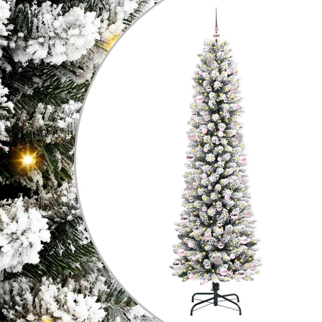 Kunstig juletre Grønn og hvit 240 cm PVC og Metall og Plast