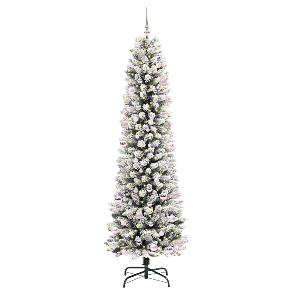 Kunstig juletre Grønn og hvit 240 cm PVC og Metall og Plast